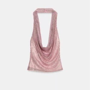 ZARA Rhinestone Baby Pink Sequin Drape Top - BRAND NEW